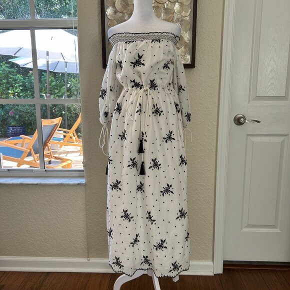 NWOT Zara White and Black Embroidered Maxi Dress - Picture 1 of 7